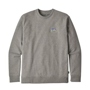 PATAGONIA SHOP STICKER PATCH UPRISAL CREW SWEATSHIRT IN GRAVEL HEATHER SZ M